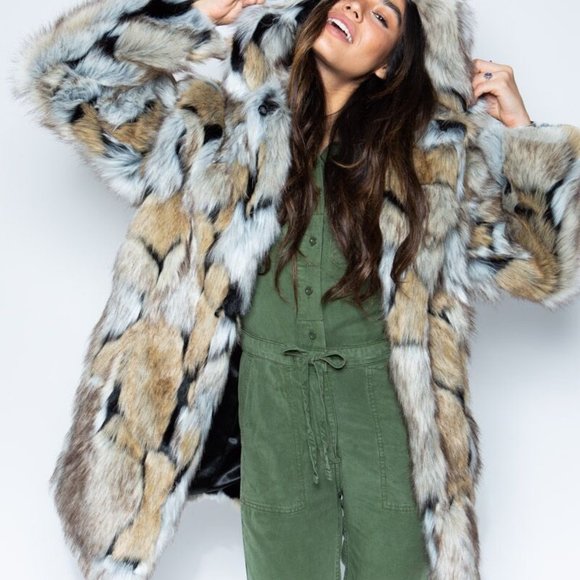 Spirit Hoods Jackets & Blazers - SPIRIT HOODS WOLVERINE HOODED FAUX FUR COAT | WOMEN'S